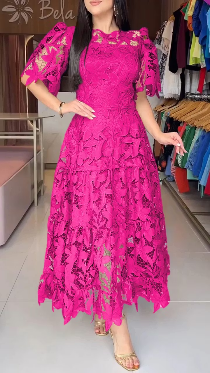 💕 Abito elegante con maniche corte in pizzo traforato