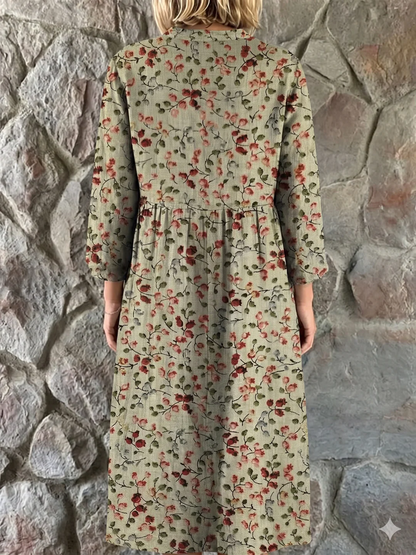 Abito chemisier retrò a fiori con tasche