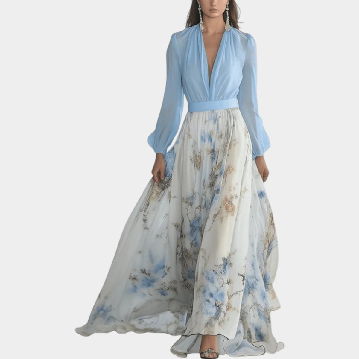 Abito lungo in chiffon a fantasia floreale