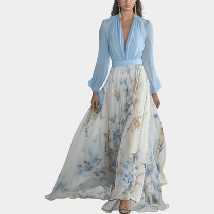 Abito lungo in chiffon a fantasia floreale