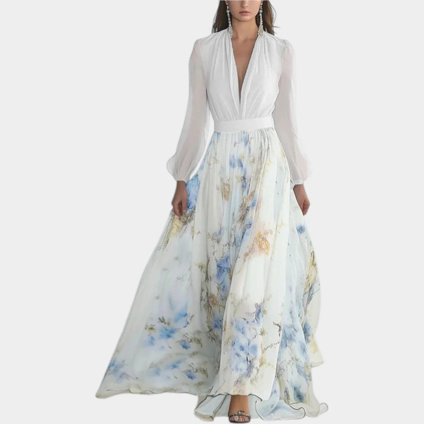 Abito lungo in chiffon a fantasia floreale