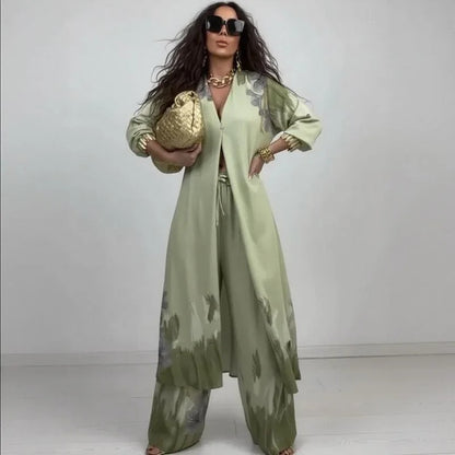 Set Miranda™️ in viscosa satinata con camicia kimono dal taglio fluido