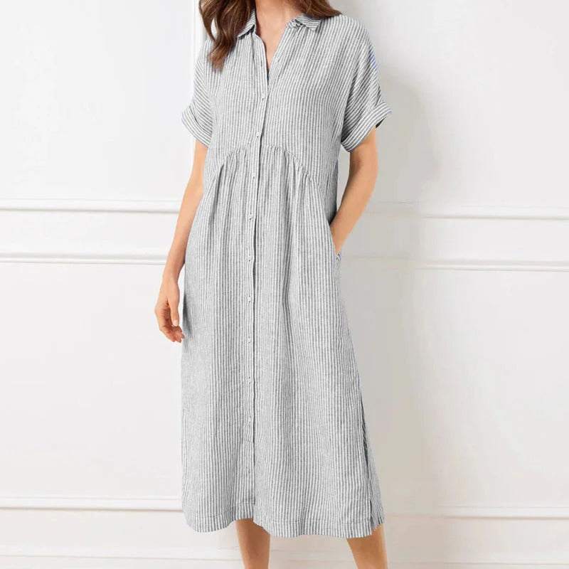 Abito a camicia a righe con colletto e bottoni👗