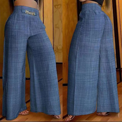 Pantaloni da donna a vita alta e gamba larga con cintura decorativa
