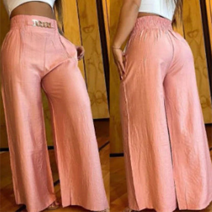 Pantaloni da donna a vita alta e gamba larga con cintura decorativa