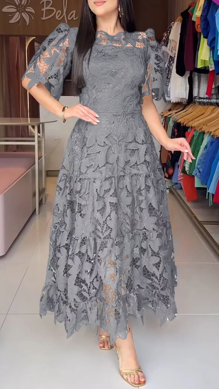 💕 Abito elegante con maniche corte in pizzo traforato