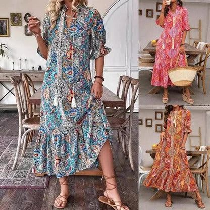 💃 Elegante abito boho con stampe floreali
