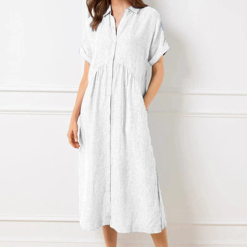 Abito a camicia a righe con colletto e bottoni👗
