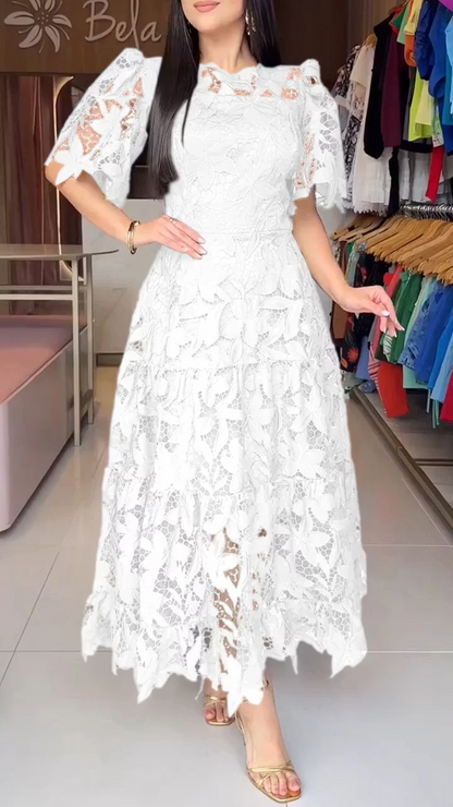 💕 Abito elegante con maniche corte in pizzo traforato