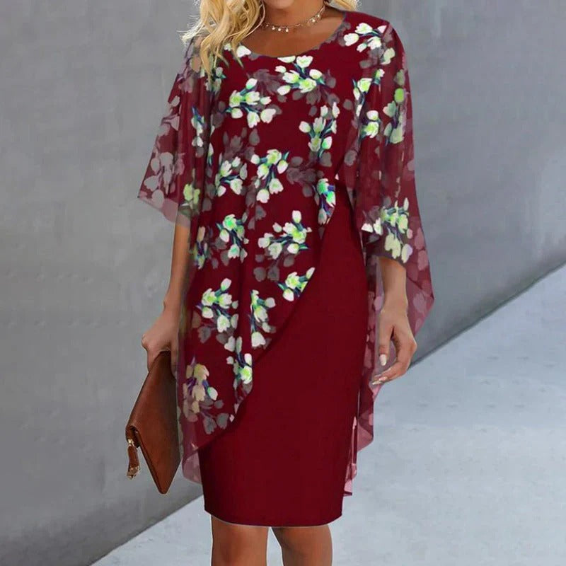 Completo elegante da donna con sovrapposizione e abito con stampa floreale.🌺