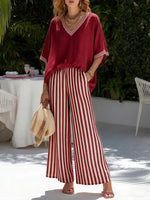 Amelia | Elegante completo casual a righe in lino e cotone