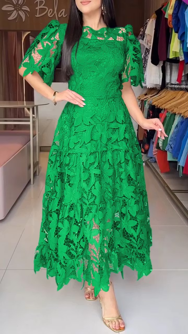 💕 Abito elegante con maniche corte in pizzo traforato