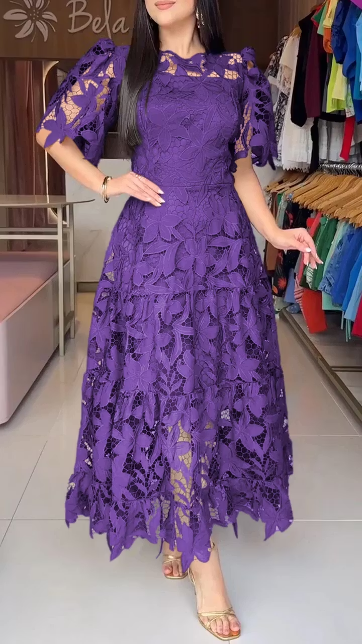 💕 Abito elegante con maniche corte in pizzo traforato