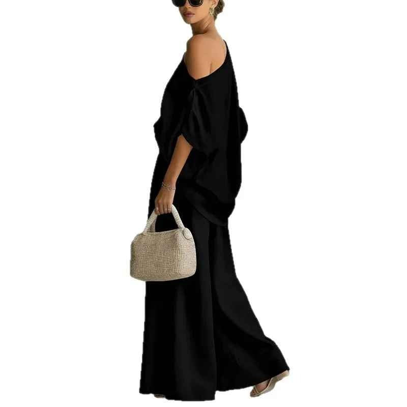 Set Elisa in lino morbido a spalle scoperte e pantaloni tapered