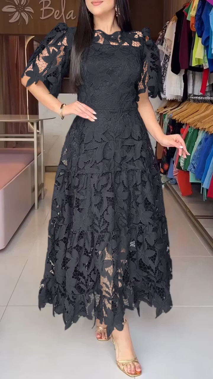 💕 Abito elegante con maniche corte in pizzo traforato