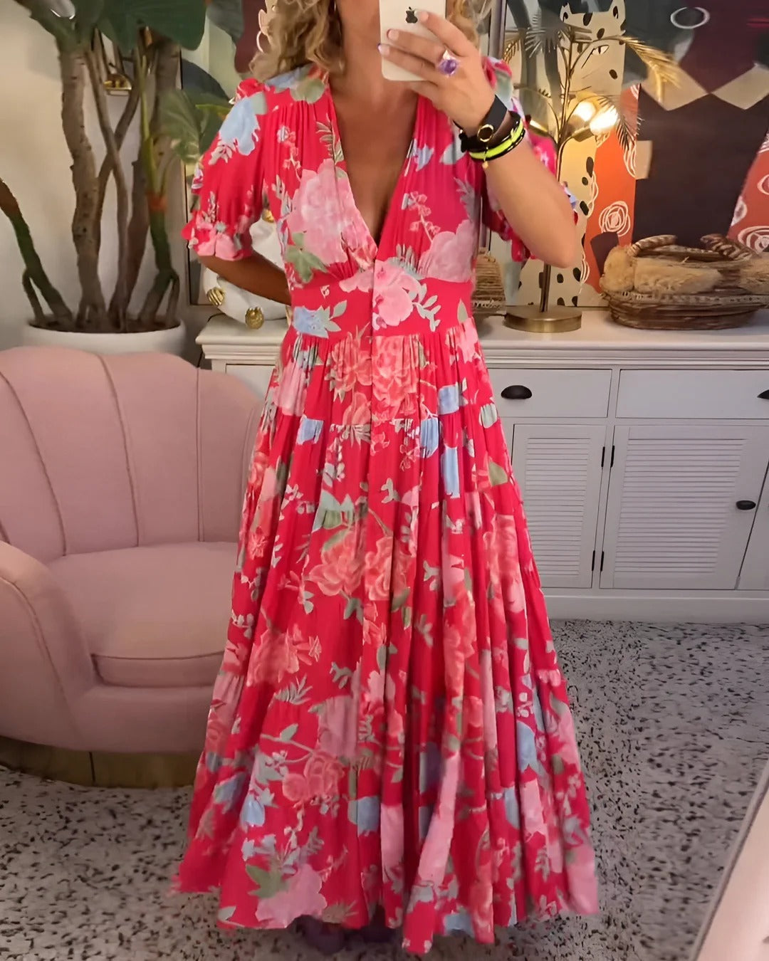 Carine | Abito floreale con scollo a V e tasche