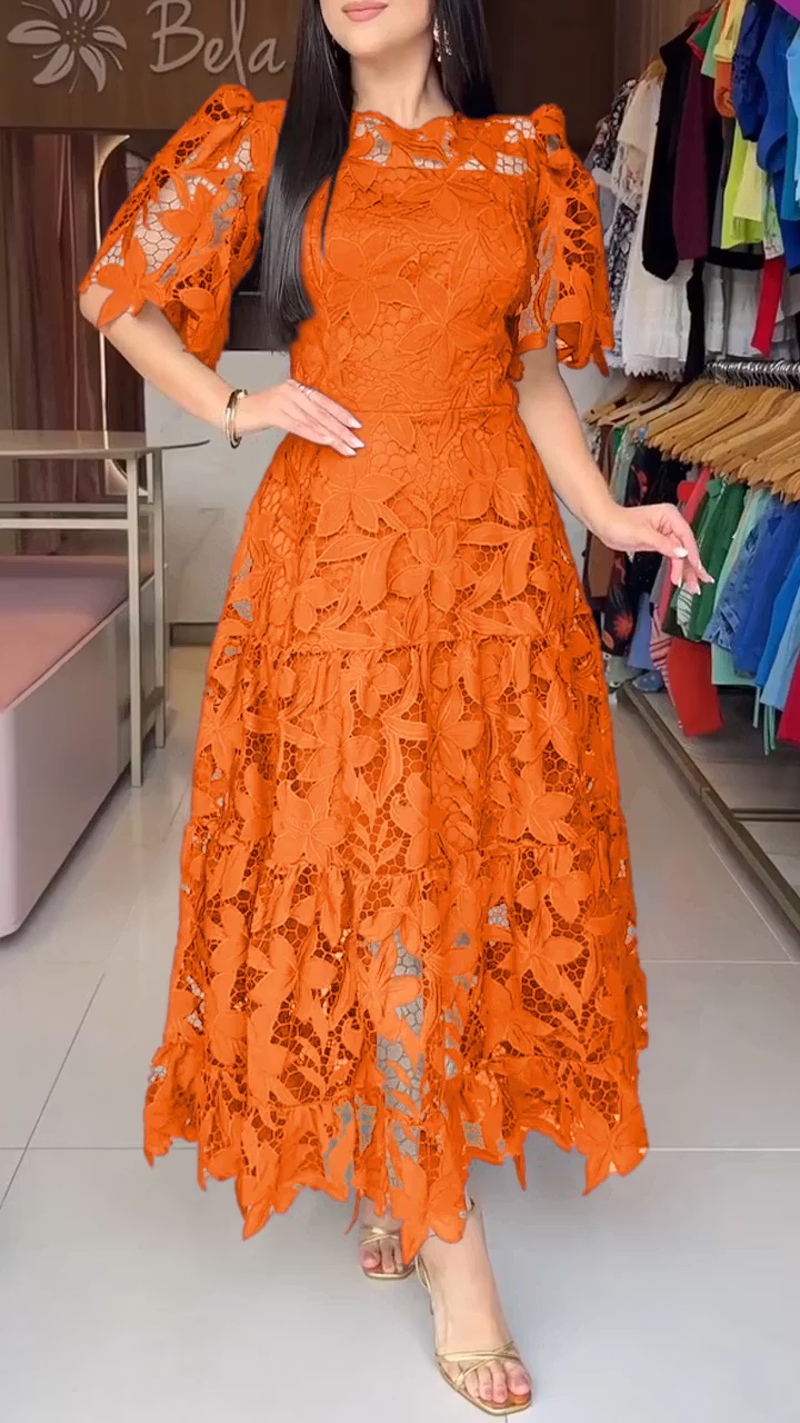 💕 Abito elegante con maniche corte in pizzo traforato