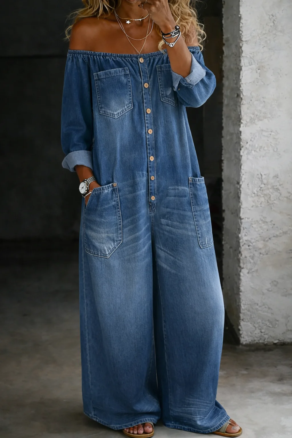 Sophia | Tuta denim a spalle scoperte
