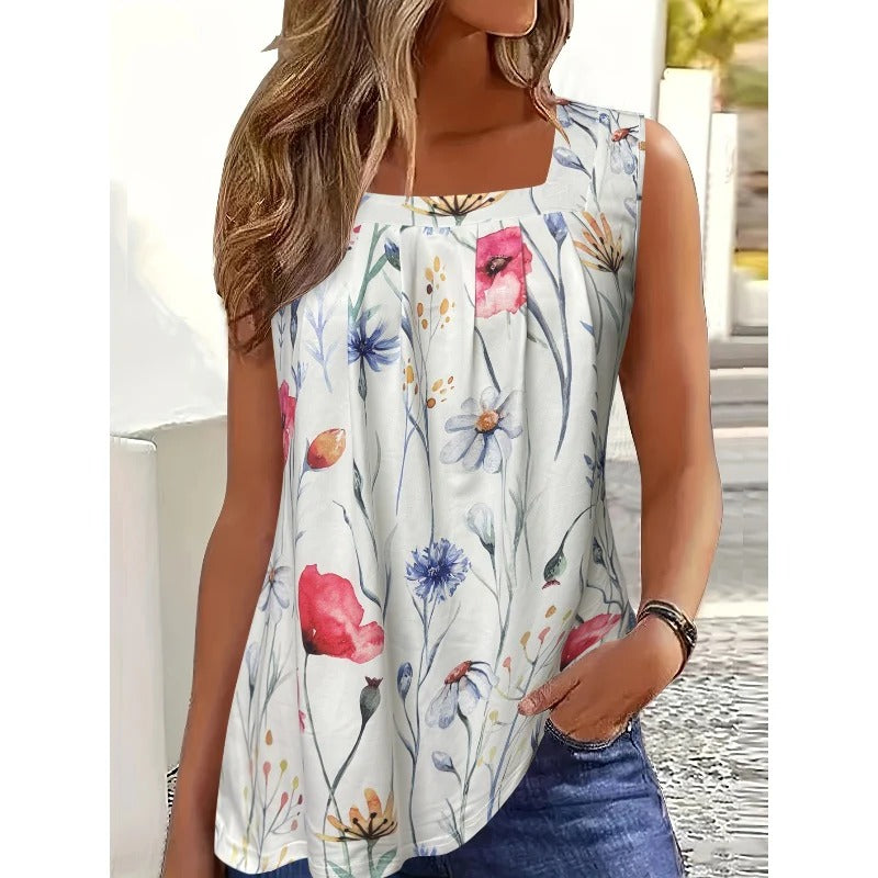 Top Fiorato da donna senza maniche con stampa 🌺