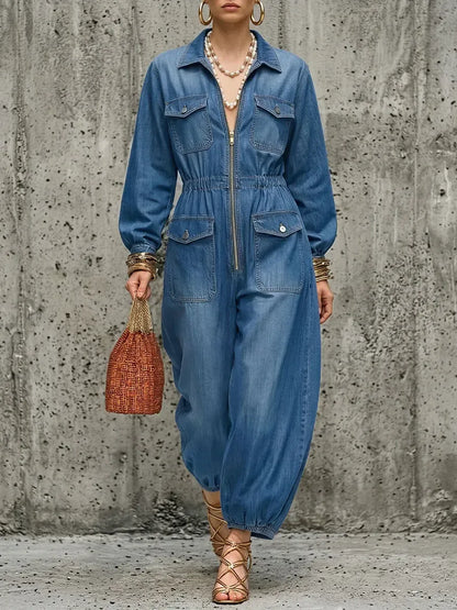 Tuta intera da donna in denim stile denim