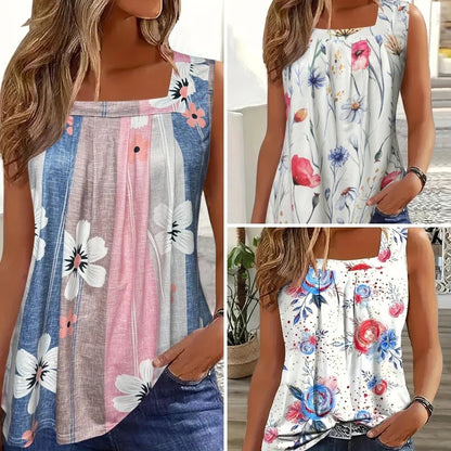 Top Fiorato da donna senza maniche con stampa 🌺