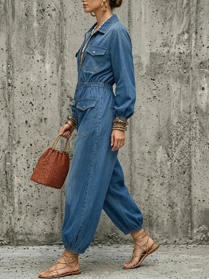 Tuta intera da donna in denim stile denim
