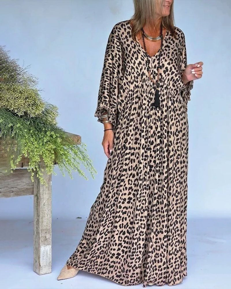 Abito con scollo a V leopardato, fresco e comodo🐆