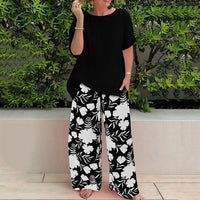 Completo 2 PEZZI| Top in viscosa + Pantaloni a fiori in cotone elastico