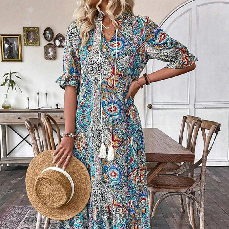💃 Elegante abito boho con stampe floreali