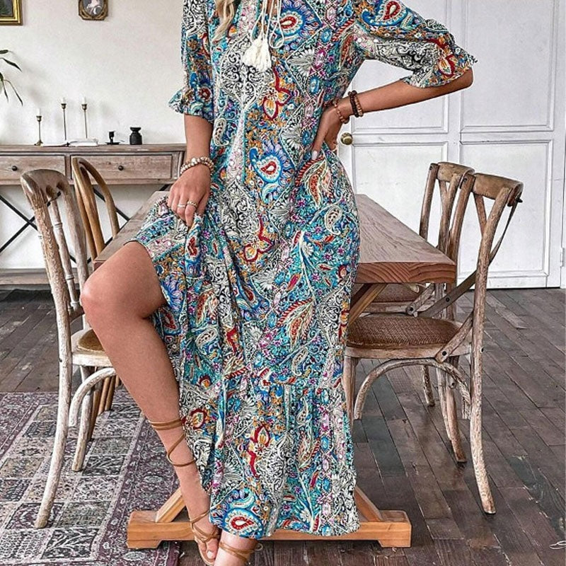 💃 Elegante abito boho con stampe floreali
