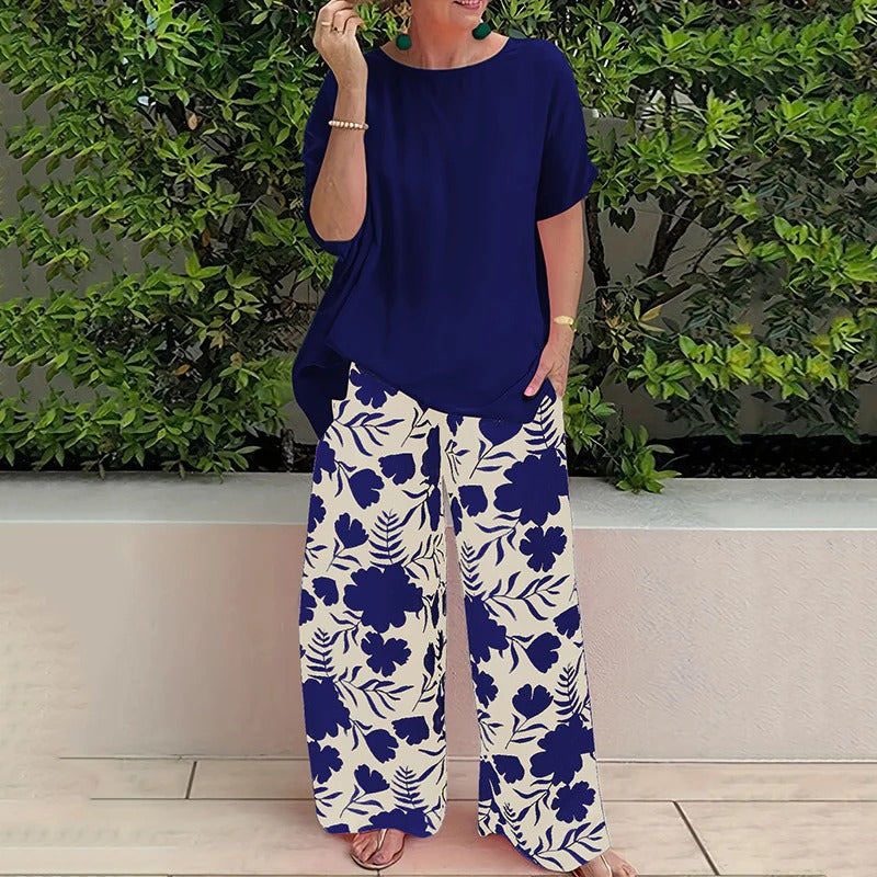 Completo 2 PEZZI| Top in viscosa + Pantaloni a fiori in cotone elastico