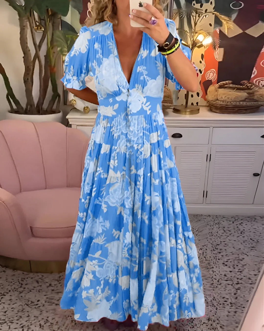 Carine | Abito floreale con scollo a V e tasche