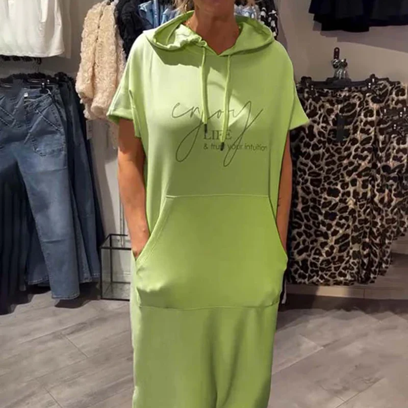 Abito lungo in cotone elastico con cappuccio