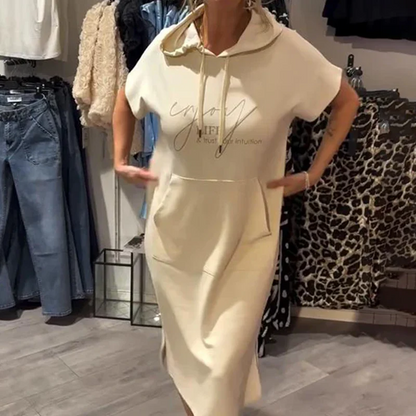 Abito lungo in cotone elastico con cappuccio