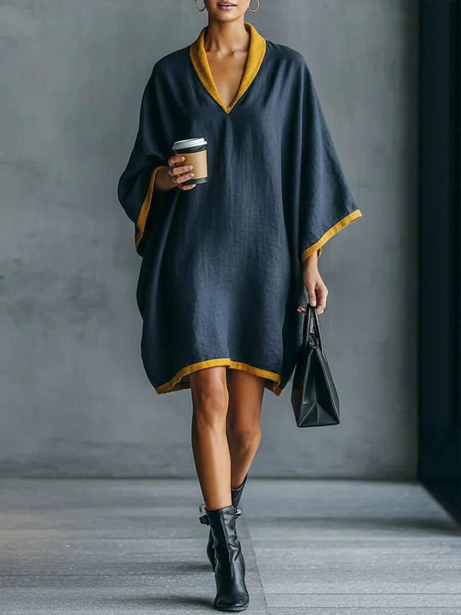 Abito casual da donna con scollo a V e blocchi di colore