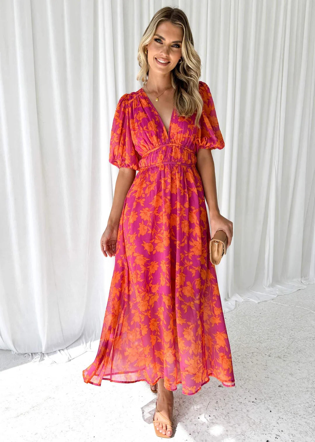 Kathy - Elegante abito lungo con scollo a V