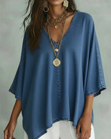 Camicetta in denim ampio con scollo a V fresco