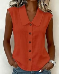 Camicia senza maniche in misto lino e cotone con revers