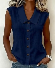 Camicia senza maniche in misto lino e cotone con revers