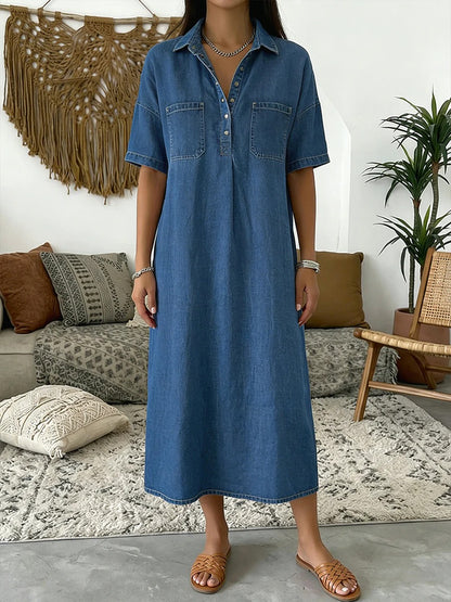 Abito Ashley casual in denim con colletto polo e maniche corte