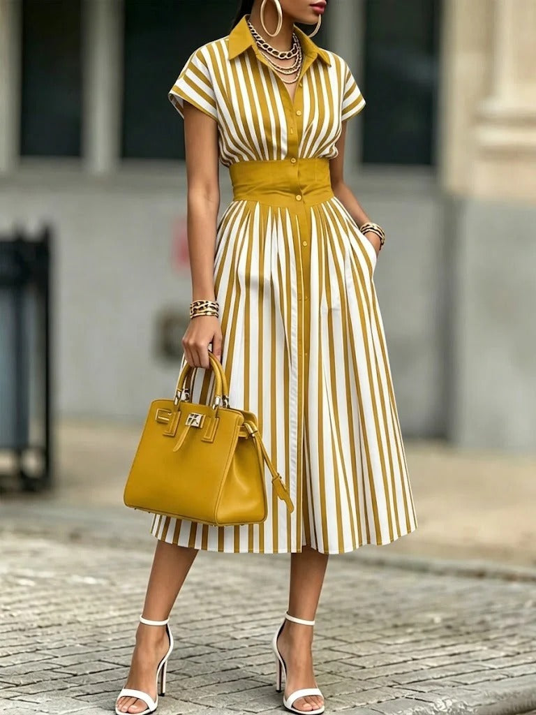 Abito a camicia casual a righe in cotone