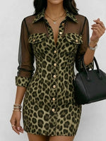 Abito elegante e sensuale in chiffon con inserti e stampa leopardata