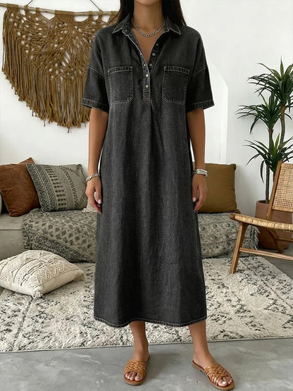 Abito Ashley casual in denim con colletto polo e maniche corte