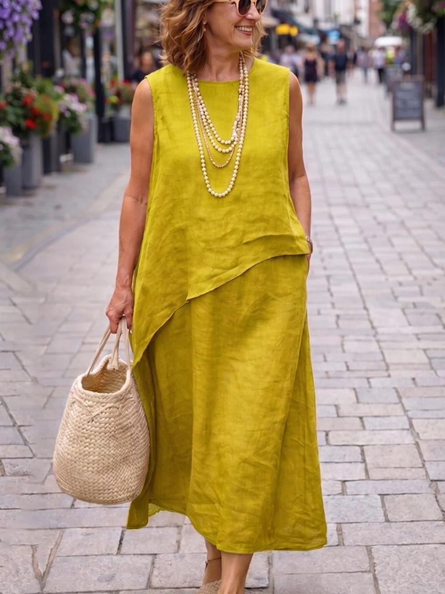 Abito Selena - minimalista ed elegante in cotone e lino, a due pezzi