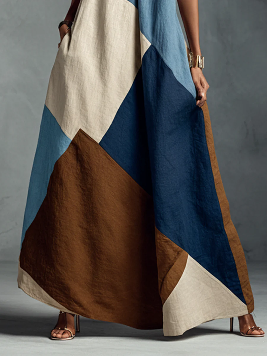ABITO LUNGO DA DONNA IN STILE BOHEMIEM IN MISTO COTONE E LINO
