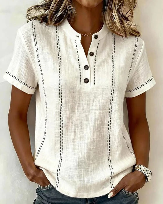 Maglietta casual alla moda con scollo a V e bottoni