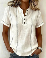 Maglietta casual alla moda con scollo a V e bottoni
