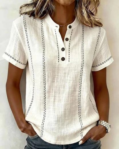 Maglietta casual alla moda con scollo a V e bottoni