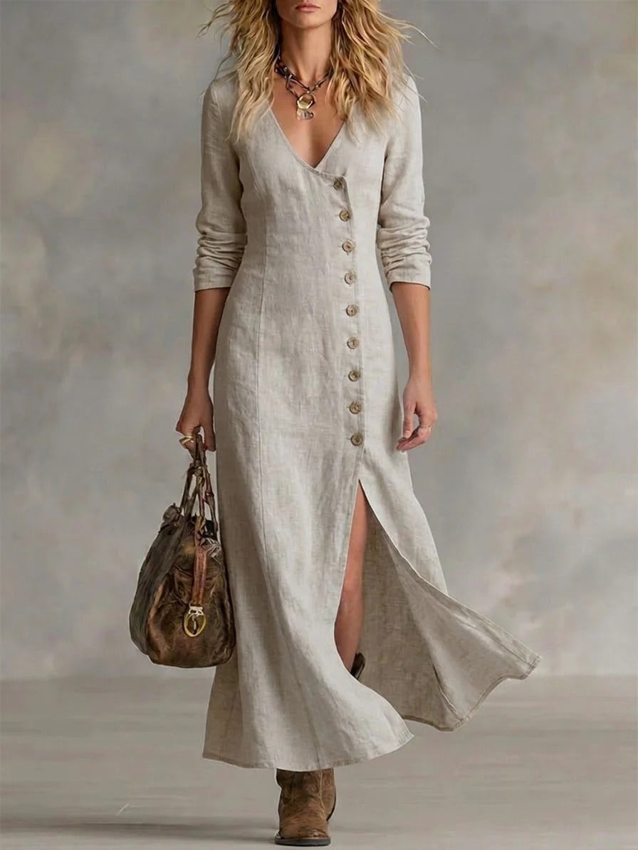 Lauren Abito casual in lino e cotone con bottoni