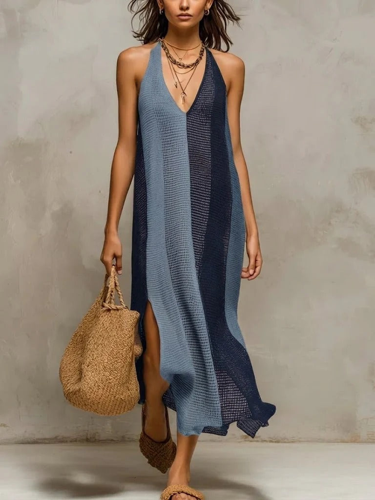 Abito Melissa in maglia con spalline e blocchi di colore in stile bohémien